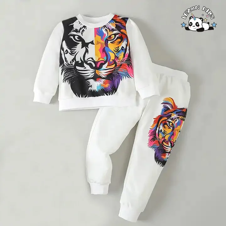 LEZONKIDS - Customizable Manufacture Animal Printing Cotton Fabric Design Boys Sweatshirt Set for 2 to 14T